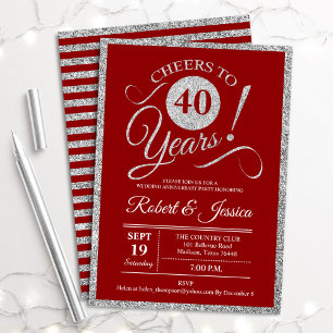 Invitation Fête du 40e anniversaire - Ruby Red Silver