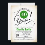 Invitation Fête du 40e anniversaire - Vert noir blanc<br><div class="desc">Invitation de fête du 40e anniversaire en Blanc Vert noir avec arrière - plan crémeux rétro. Bravo à 40 ans ! Peut être personnalisé dans n'importe quelle année. S'il vous plaît,  envoyez-moi un message si vous avez besoin d'une personnalisation plus poussée.</div>