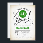 Invitation Fête du 40e anniversaire - Vert noir blanc<br><div class="desc">Invitation de fête du 40e anniversaire en Blanc Vert noir avec arrière - plan crémeux rétro. Bravo à 40 ans ! Peut être personnalisé dans n'importe quelle année. S'il vous plaît,  envoyez-moi un message si vous avez besoin d'une personnalisation plus poussée.</div>