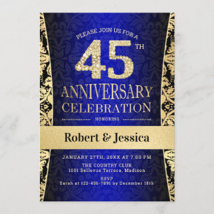 Invitation Fête du 45e anniversaire - Gold bleu