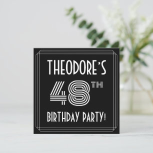 Invitation Fête du 48e anniversaire : Art Déco Style avec nom