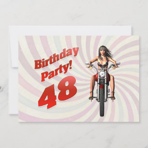 Invitation Fête du 48ème anniversaire avec une fille sur une 