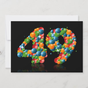Invitation Fête du 49e anniversaire, avec bulles et balles