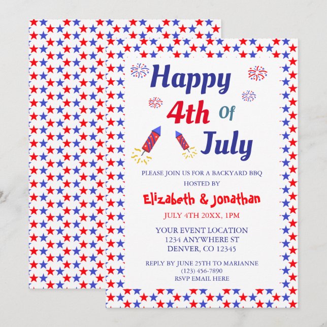 Invitation Fête du 4 juillet (Devant / Derrière)