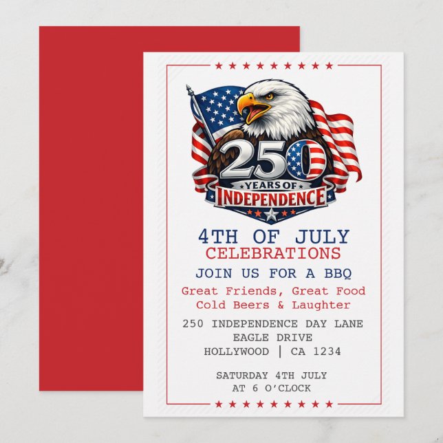 Invitation Fête du 4 juillet 250 ans d'indépendance (Devant / Derrière)