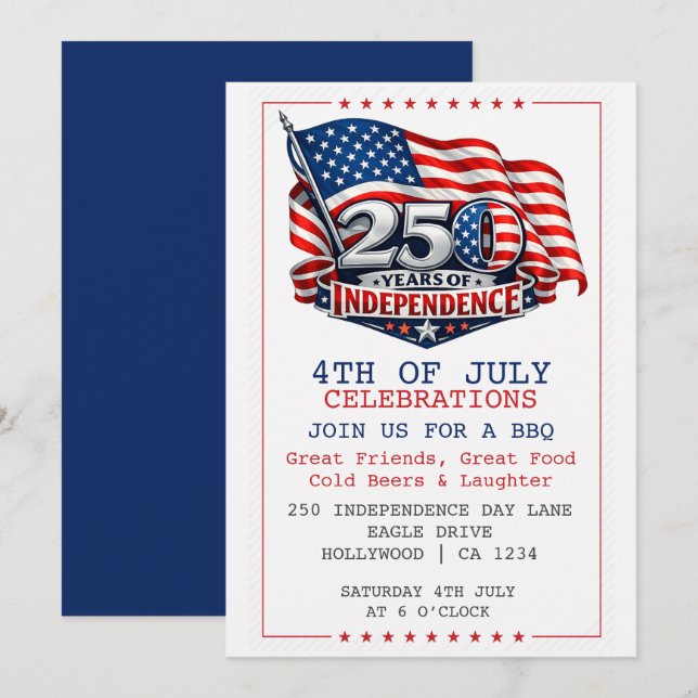 Invitation Fête du 4 juillet 250 ans d'indépendance (Devant / Derrière)