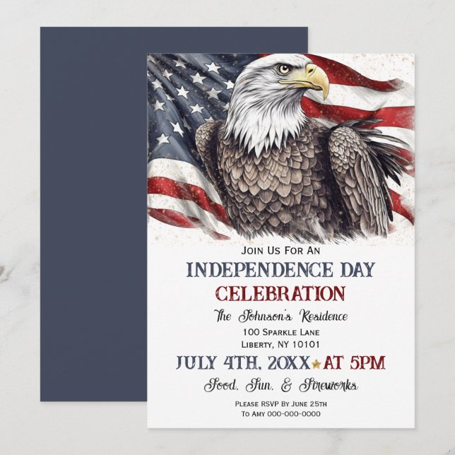 Invitation Fête du 4 juillet à l'aquarelle  (Devant / Derrière)