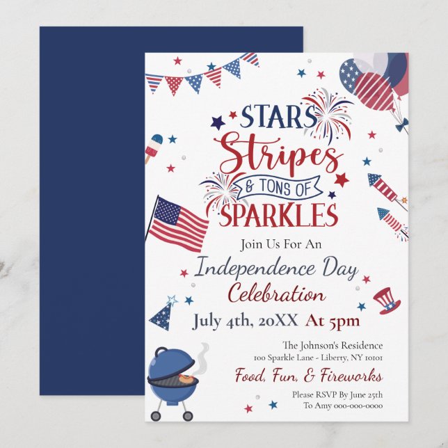 Invitation Fête du 4 juillet à l'aquarelle  (Devant / Derrière)