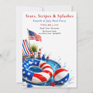 Invitation Fête du 4 juillet au bord de la piscine - Été patr