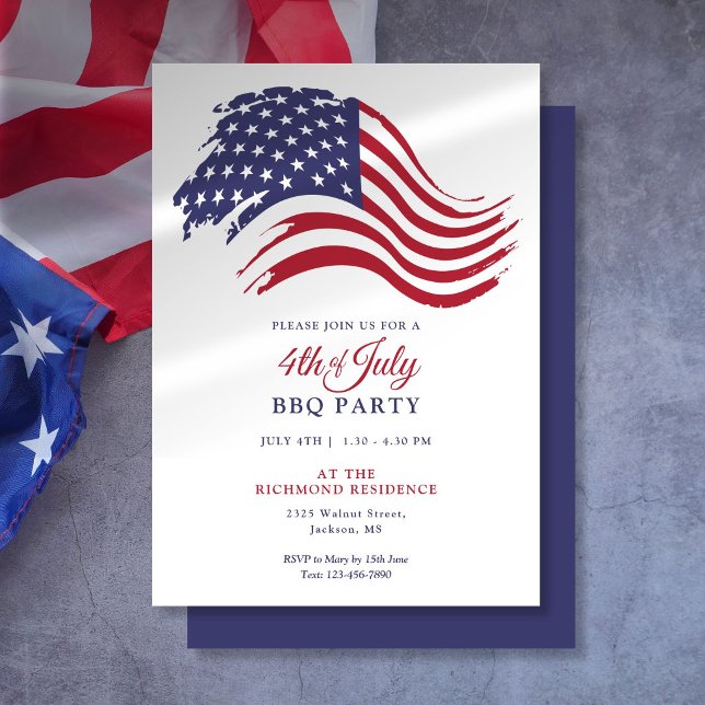 Invitation Fête du 4 juillet avec drapeau américain (4th Of July American Flag Party Invitation)