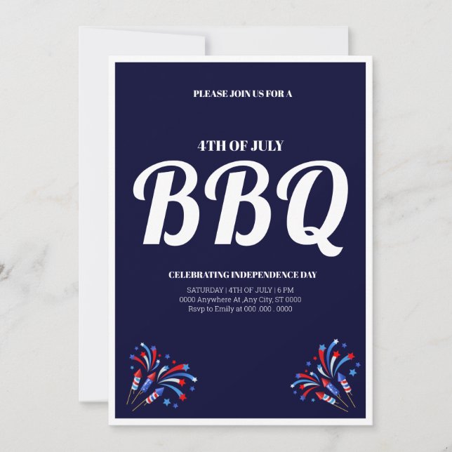 Invitation Fête du 4 juillet avec feu d'artifice et BBQ (Devant)