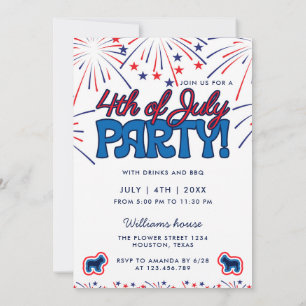 Invitation Fête du 4 juillet avec feu d'artifice et BBQ pour