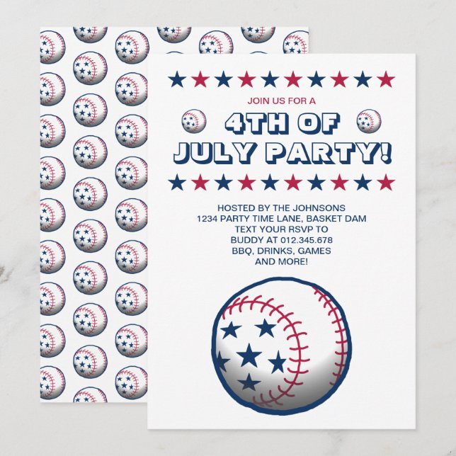Invitation Fête du 4 juillet Baseball (Devant / Derrière)