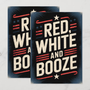 Invitation Fête du 4 juillet Booze Rouge Blanc et Booze