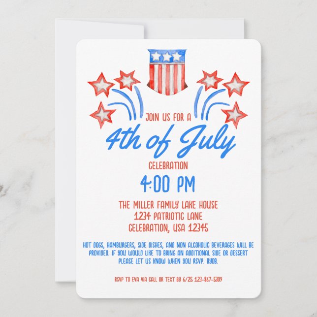 Invitation Fête du 4 juillet Célébration d'Indépendance Feu d (Devant)