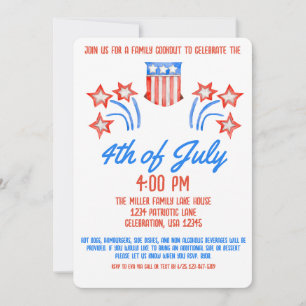 Invitation Fête du 4 juillet Cookout de feux d'artifice de la