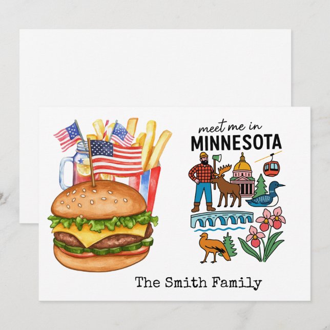 Invitation Fête du 4 juillet dans le Minnesota (Devant / Derrière)