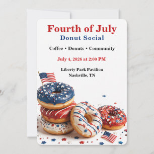 Invitation Fête du 4 juillet - Donut Social - Rouge, blanc et