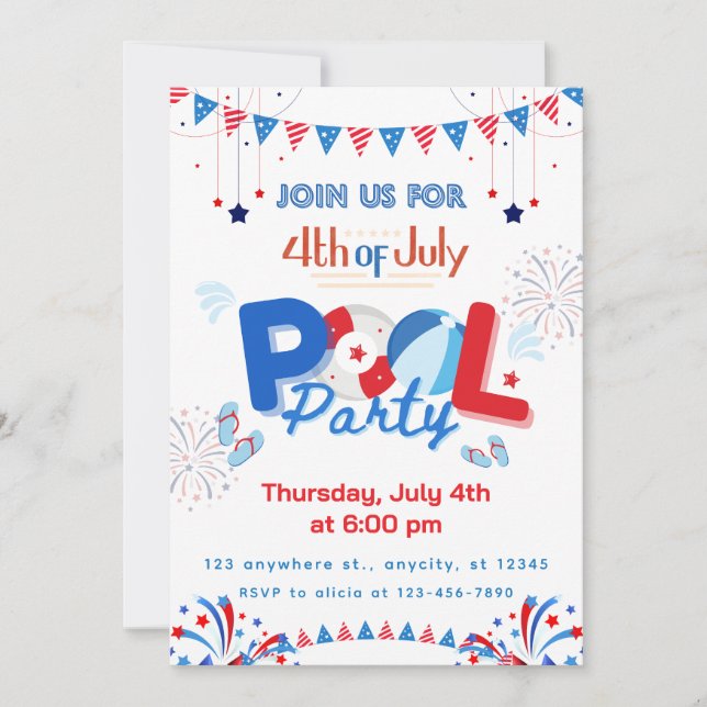 Invitation Fête du 4 juillet personnalisable (Devant)