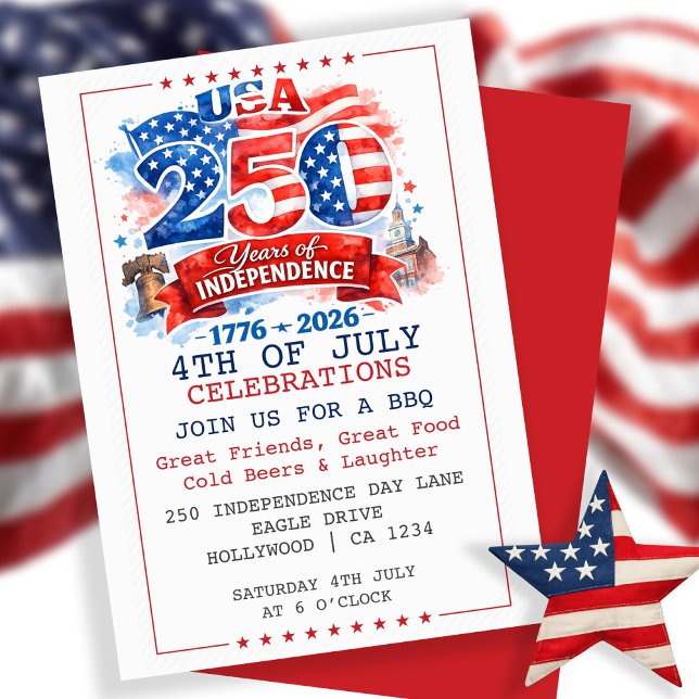 Invitation Fête du 4 juillet pour 250 ans d'indépendance (250 Years of Independence 4th of July Party Invitation
by Ricaso. Special anniversary addition.)