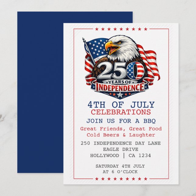 Invitation Fête du 4 juillet pour 250 ans d'indépendance (Devant / Derrière)