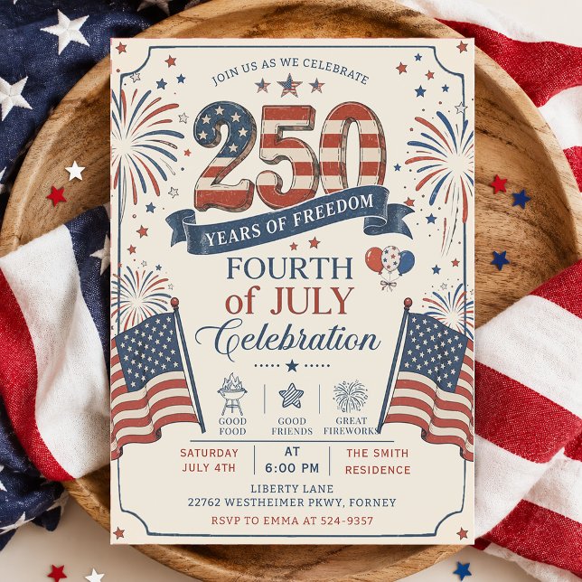 Invitation Fête du 4 juillet pour le 250e anniversaire de l'A (Créateur téléchargé)
