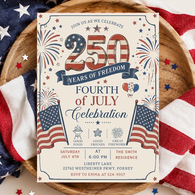 Invitation Fête du 4 juillet pour le 250e anniversaire de l'A (Créateur téléchargé)