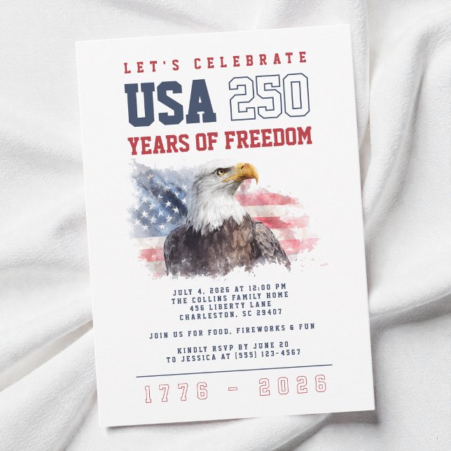Invitation Fête du 4 juillet pour le 250e anniversaire des Ét (USA America's 250th Anniversary 4th of July Party Invitation)