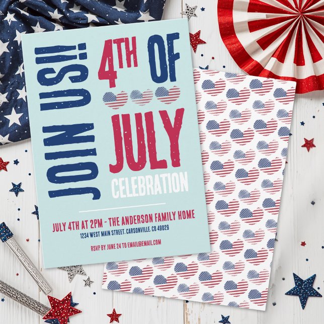 Invitation Fête du 4 juillet Rouge Blanc Bleu (4th Of July Party Red White Blue Patriotic Invitation)