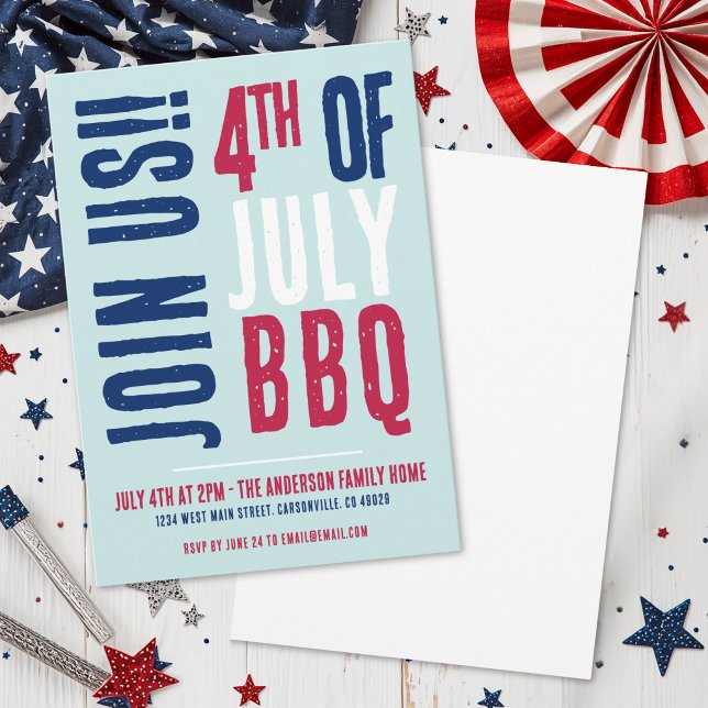 Invitation Fête du 4 juillet Rouge Blanc Bleu (4th Of July Party Red White Blue Patriotic Invitation)