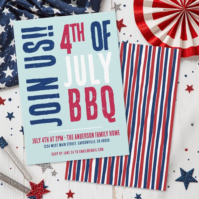 Invitation Fête du 4 juillet Rouge Blanc Bleu Patriotique (4th Of July Party Red White Blue Patriotic Invitation)