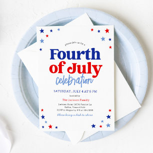 Invitation Fête du 4 juillet rouge blanc et bleu