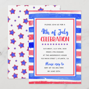 Invitation Fête du 4 juillet Rouge et Bleu rayé