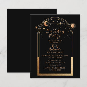 Invitation Fête du 50e anniversaire Black Gold Celestial
