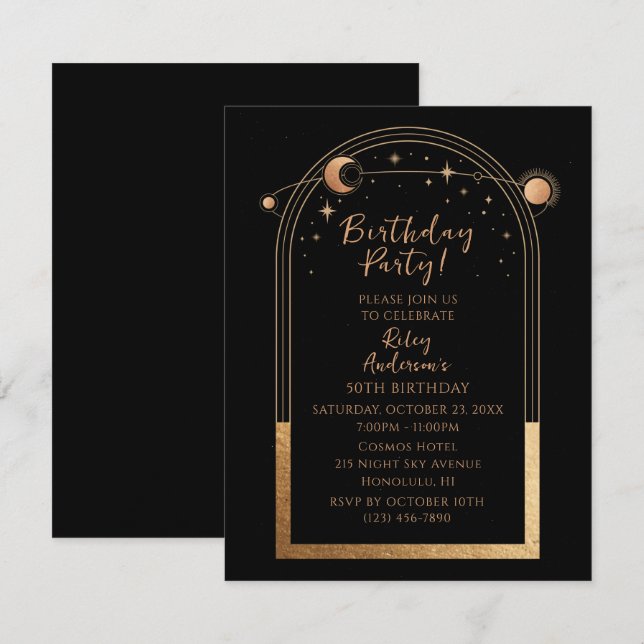 Invitation Fête du 50e anniversaire Black Gold Celestial (Devant / Derrière)