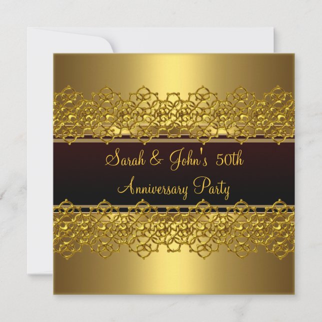 Invitation Fête du 50e anniversaire Black Gold Lace (Devant)