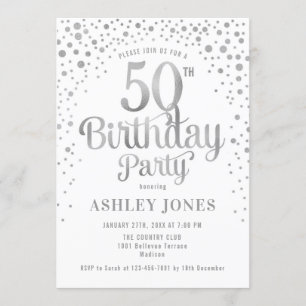 Invitation Fête du 50e anniversaire - Blanc & Argent