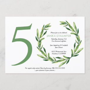Invitation Fête du 50e anniversaire, couronne de feuilles ver