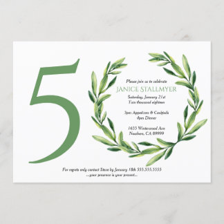 Invitation Fête du 50e anniversaire, couronne de feuilles ver