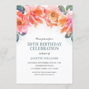 Invitation Fête du 50e anniversaire de l'élégant Rose Floral 