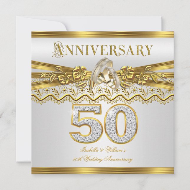 Invitation Fête du 50e anniversaire de mariage Anneaux dorés  (Devant)