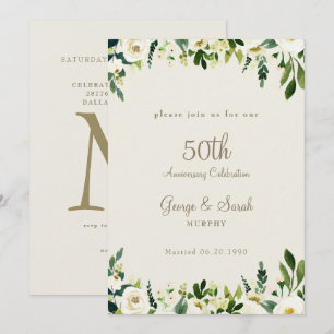 Invitation Fête du 50e anniversaire de mariage Crème Fleur Bl