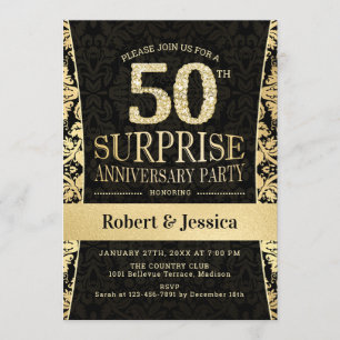 Invitation Fête du 50e anniversaire de Surprise - Black Gold