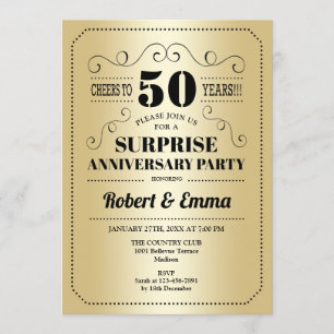 Invitation Fête du 50e anniversaire de Surprise - Black Gold
