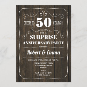 Invitation Fête du 50e anniversaire de surprise - Bois rustiq