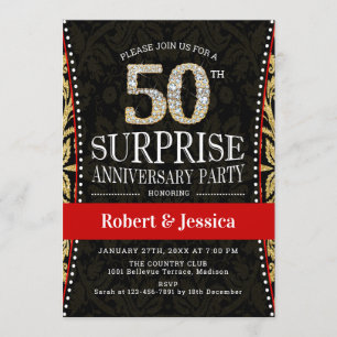 Invitation Fête du 50e anniversaire de Surprise - Gold Black