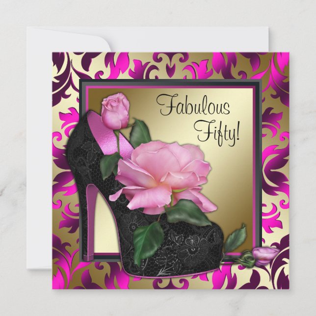 Invitation Fête du 50e anniversaire des femmes rose chaud (Devant)