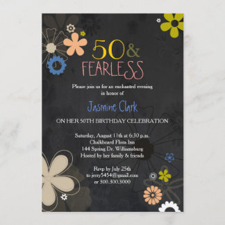 Invitation Fête du 50e anniversaire du Hip Chalkboard Floral