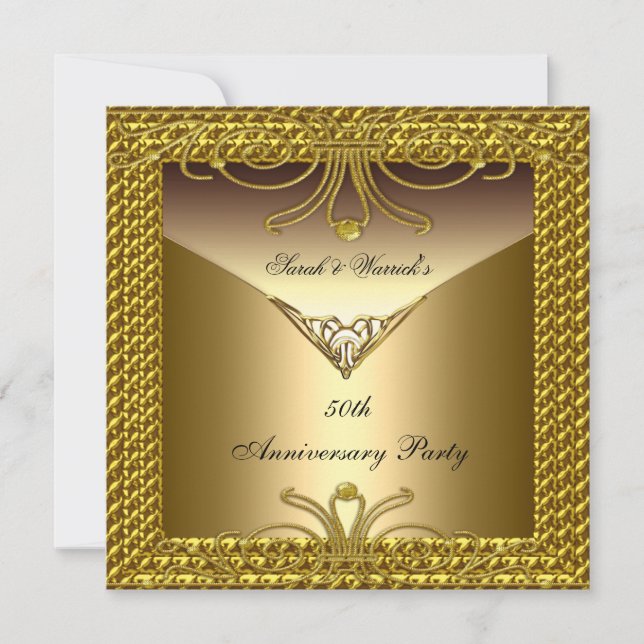 Invitation Fête du 50e anniversaire Elegant Gold Art Déco (Devant)