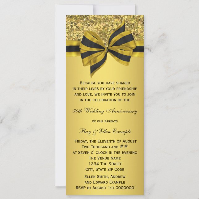 Invitation Fête du 50e anniversaire Elegant Gold Bow (Devant)